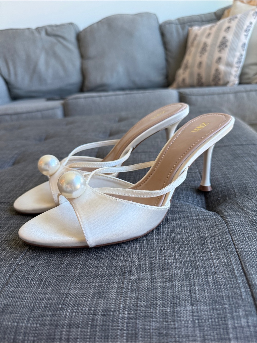 Zara Elegant White Pearl Women’s Heeled Mules